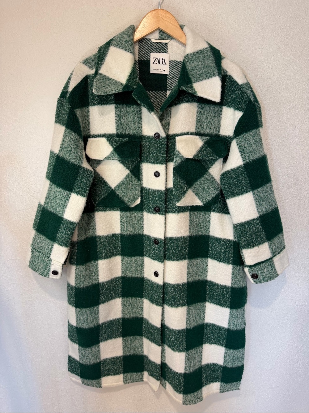 Zara Green and White Buffalo Check Long Shacket - Picture 5 of 14